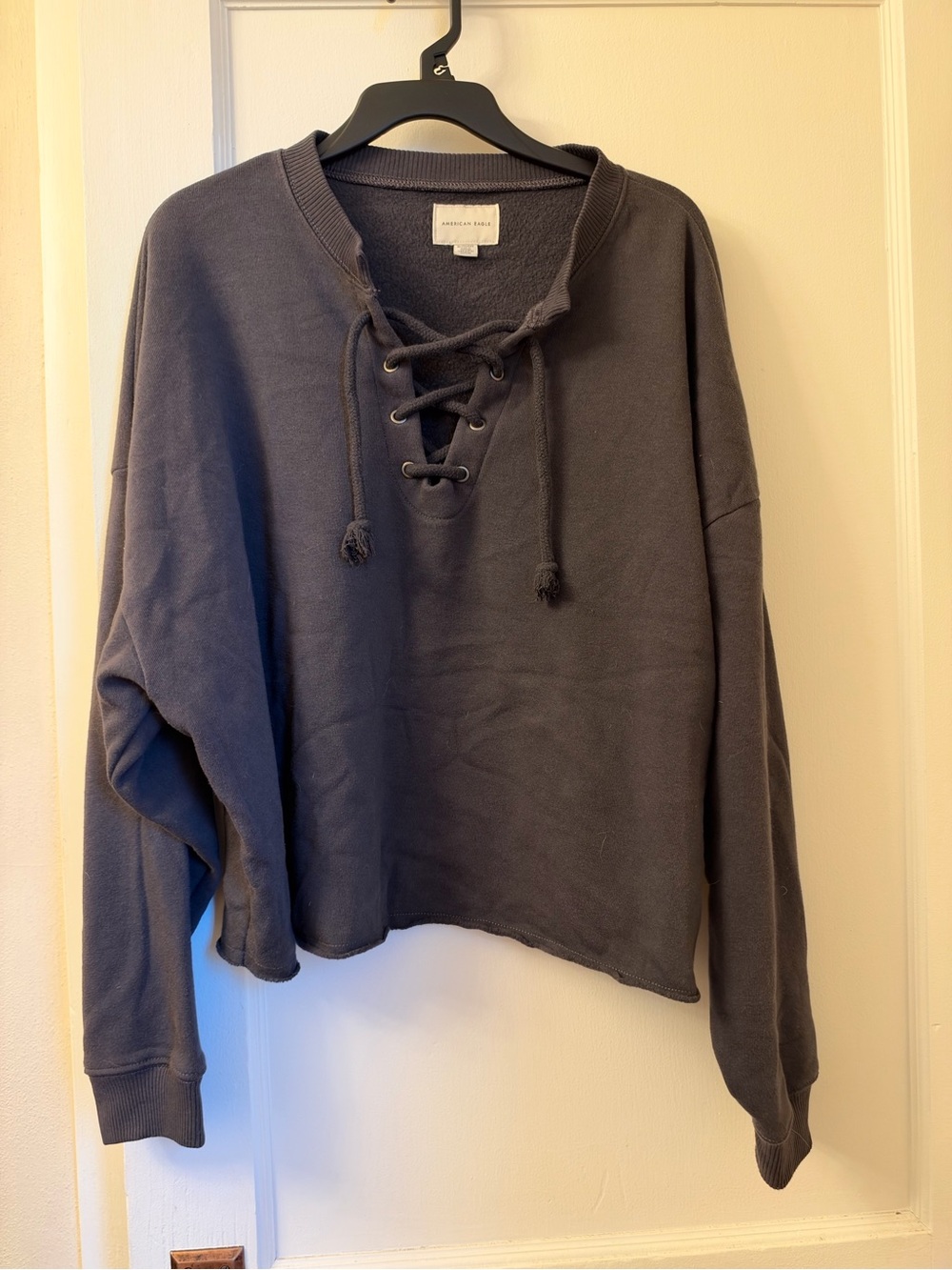 American Eagle Outfitters Lace-Up Pullover Sweatshirt - Charcoal Gray